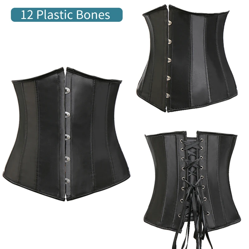 12 Plastic Bones 5 Сексуальный корсет под грудь, корсетный корсет, утягивающий корсет, готическое бюстье, Женский атласный винтажный топ размера плюс S-6XL, корсет для тела - Цвет: 12 Plastic Bones 5