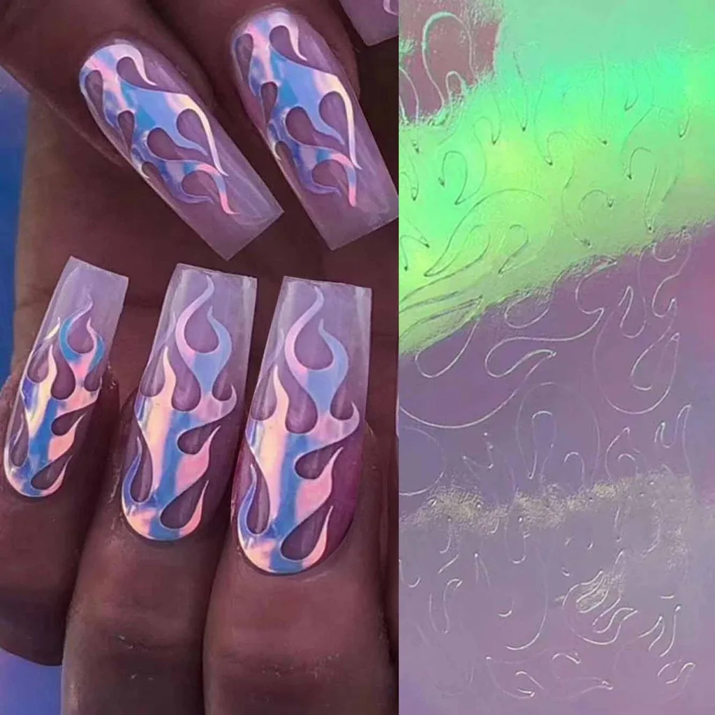 

8 PCS Long Fire Nail Holographic Strip Tape Nail Art Stickers Thin Laser Silver Stripe Sticker DIY Foil Decal Sticker A9