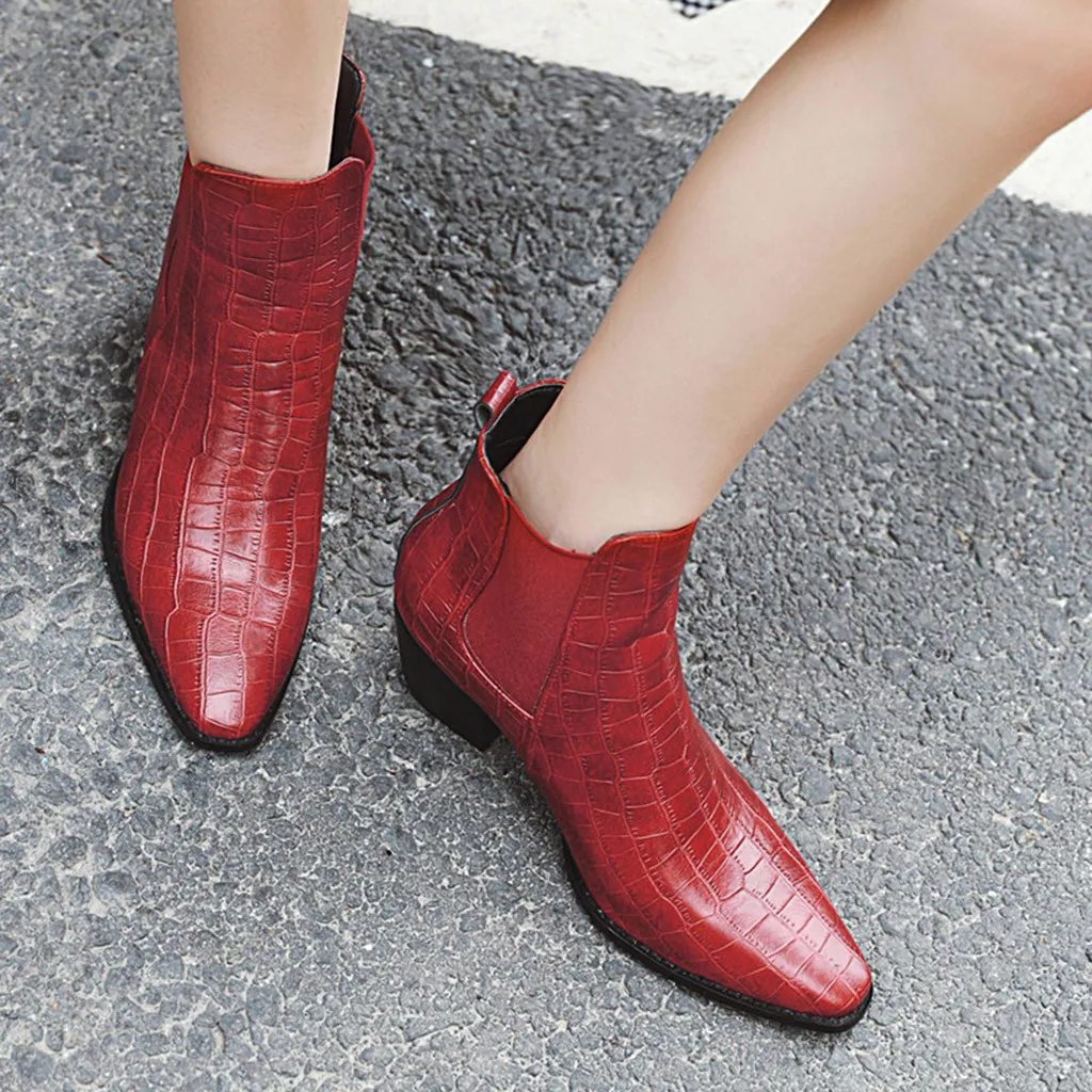 

Winter Boots Women Leisure Crocodile Pattern Short Boots Zipper Square Heel Boots Shoes Botas Mujer Invierno 2019 #ss