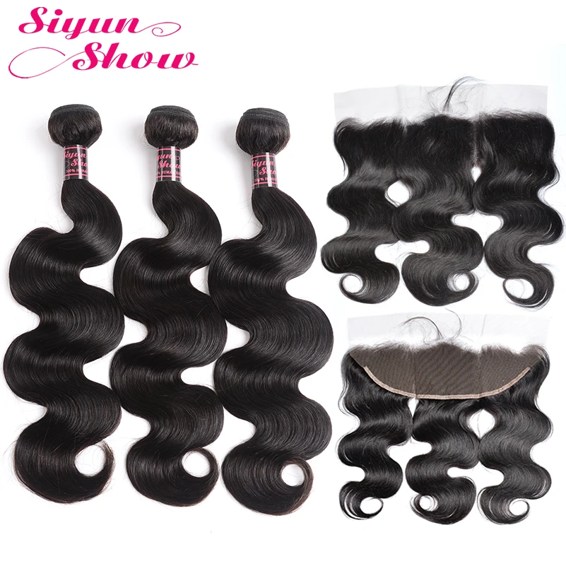 

Siyun Show Body Wave Bundles with Frontal Brazilian Hair Weave 3 Bundles with Frontal Remy Human Hair with Lace Frontal Closure