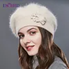 ENJOYFUR Cashmere Beret Hat Female Rabbit Knitted Winter Hats Caps Lady Middle-Aged Cap Fashion Bow-Knot Ball Gorro Warm Hat ► Photo 3/6