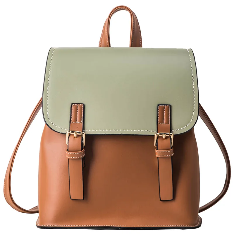 

new Contrast color Backpack Women Pu Leather Female Backpacks Teenager School Mochila Feminina Rucksack Mochilas Mujer 2019