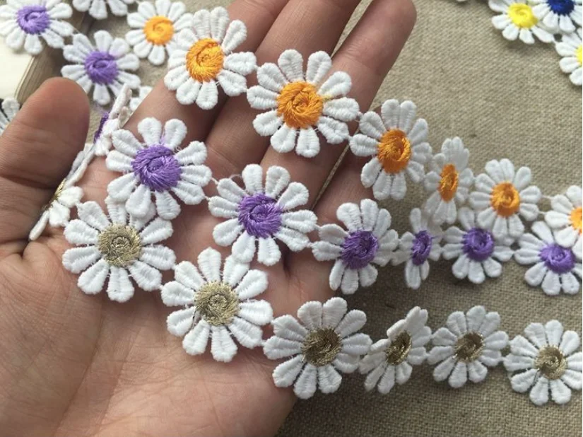 Lace Fabric Lace Ribbon Lace Garment Accessories Lace Sewing Supplies Lace Decoration Lace Accessories Lace Sewing Accessories 2 Yards/lot 8 Colors Daisy Flower Lace Trim Knitting Wedding Embroidered DIY Supplies