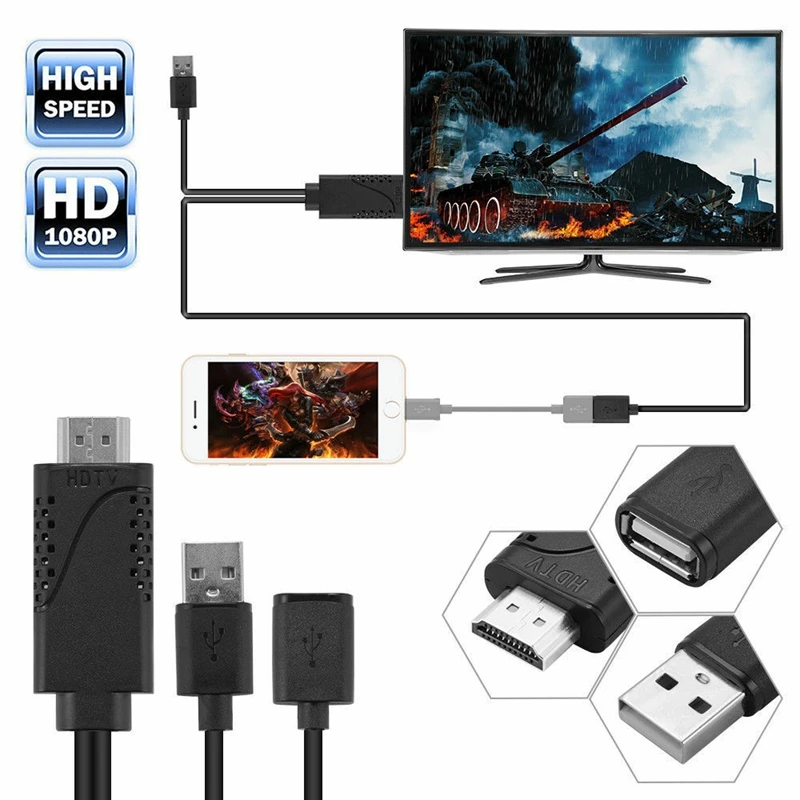 USB Женский к HDMI Мужской HDTV Кабель-адаптер для iPhone 11 8 7 7Plus 6S 6Plus