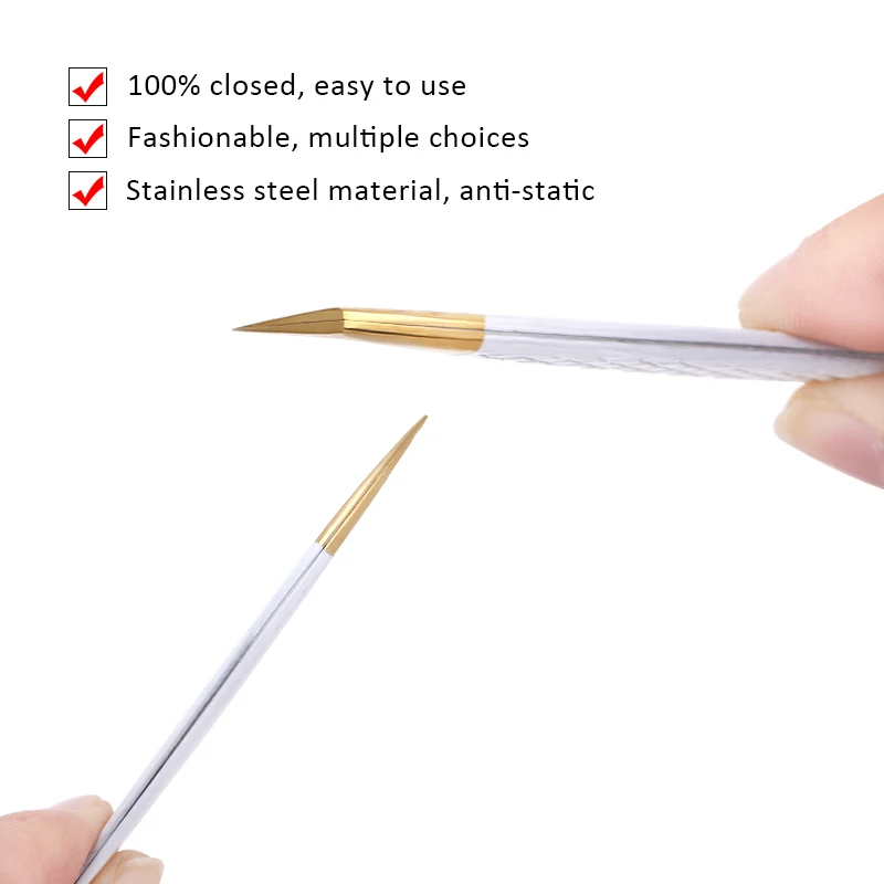 Stainless Steel White-gold Tweezers For Eyelash Extension Anti-Static Eyebrow Eyelashes High Precision Tweezer Makeup Tools 5