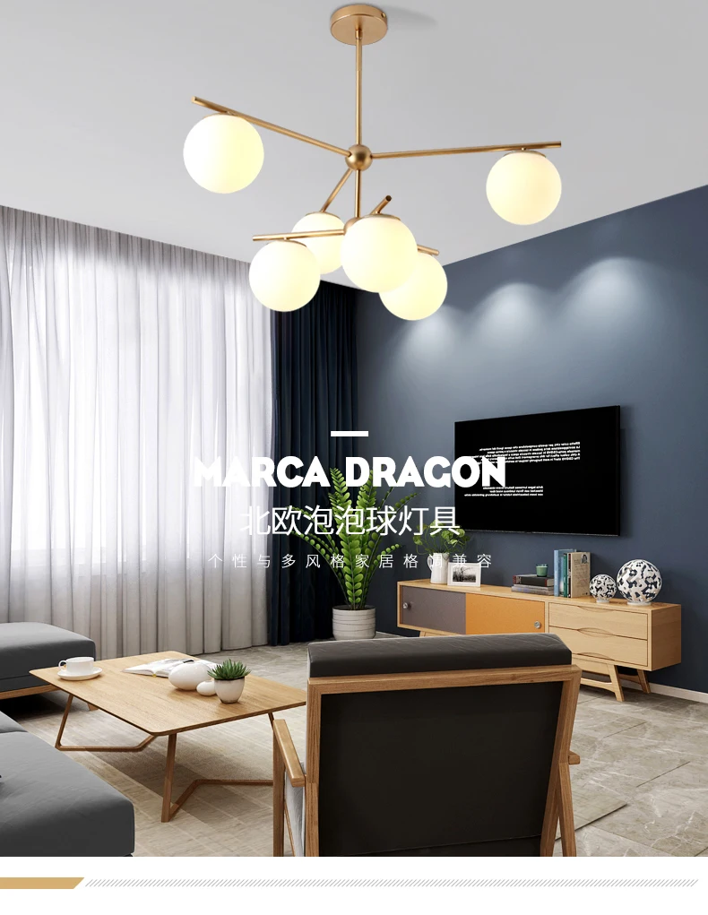 Creative Nordic LED Chandelier With Glass Ball For Living Room Bedroom restaurant Chandeliers Indoor Lighting Fixtures