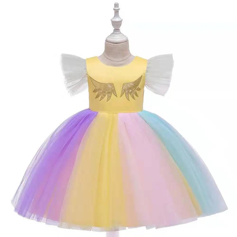 Рождественское платье детское платье с единорогом платье для девочек платье принцессы из сетчатой пряжи с радугой Хлопковое платье на