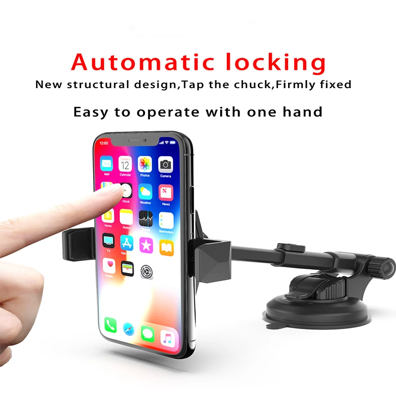 Car Smartphone Holder Automatic Clamping Cell Phone Holder No Magnetic 360 Degree Rotation Mobile Clip Stand for 4.5-7Inch Phone