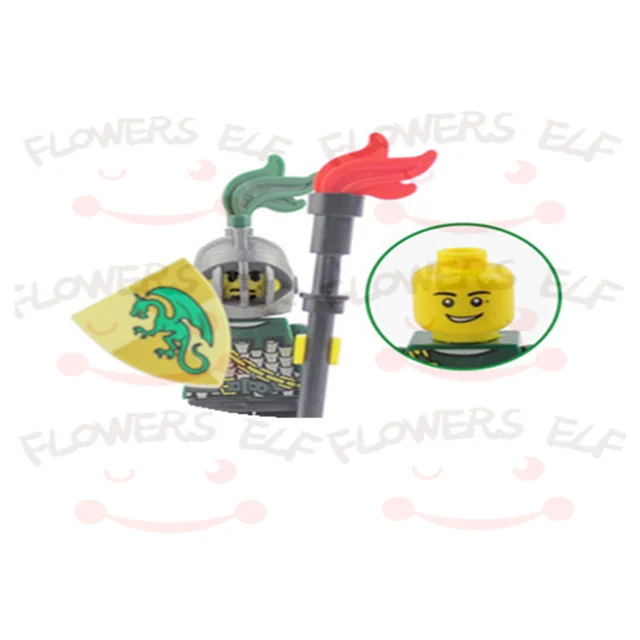 1PCS Blue Lion Red Green Dragon Knight Mini Two-person Villain Middle Age Assembling Building Blocks Children'sToy Medieval Knig 9806G