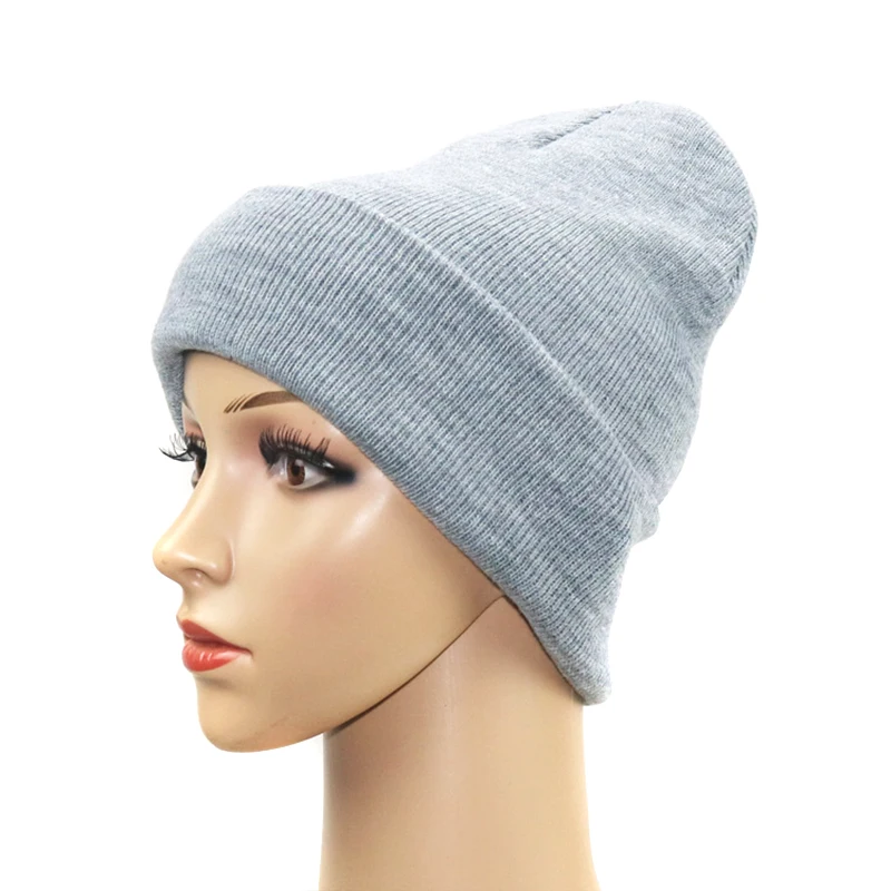 light gray Hot Selling Women Men Knitting Cap Hat Solid Color Warm Breathable for Winter Outdoor Cycling-B5 - Цвет: light gray