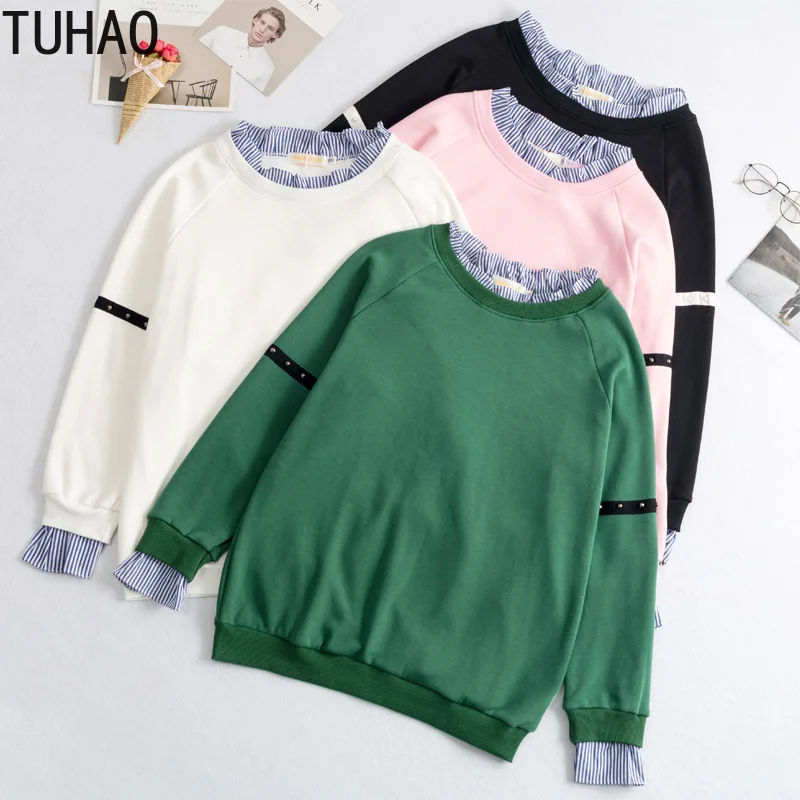 

Loose Plus Size Sweatshirts Woman's Tops Thick Korean Fake Two Piece TUHAO Fall and Winter Long Sleeve Hoodies Outerwear T6193