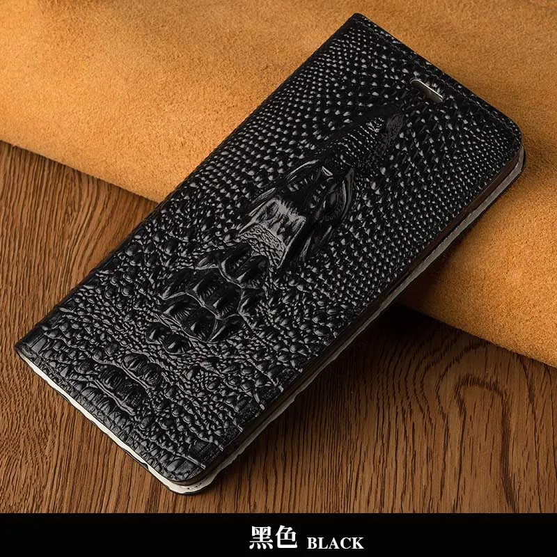 For Lenovo ZUK K5 K6 Note Z2 Z5s Z6 Pro S5 S850 A536 A606 P780 Case Cowhide Luxury Dragon Head Flip Cover - Color: Black