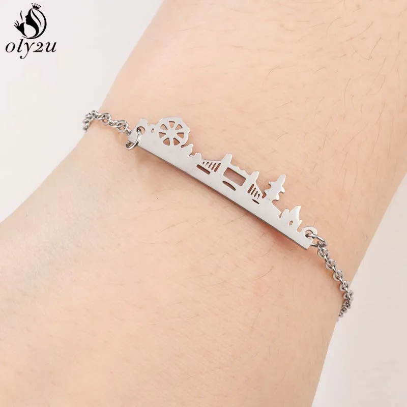 Oly2u нержавеющая сталь Skyline церковный Лондон мост шарм браслеты для женщин путешествия ювелирные изделия памятный Браслет Bijoux