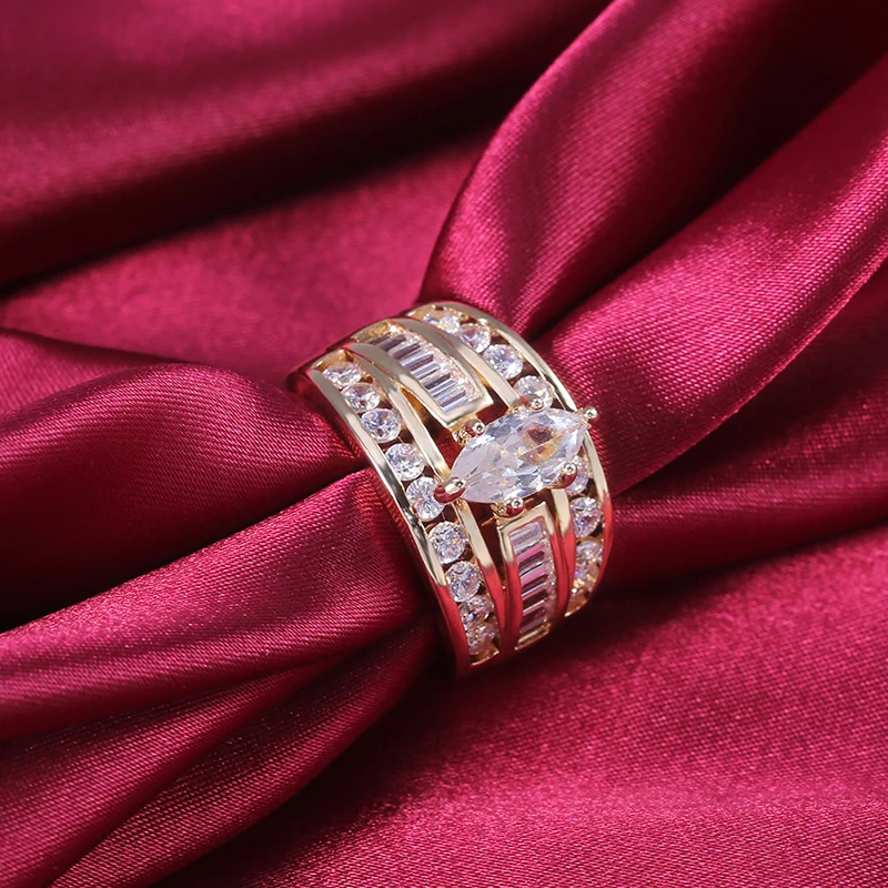Великолепный трехслойный Заполненный Белый цикроний, Кристалл Кольца для женщин Роскошные обручальные золотые обручальные кольца ювелирные изделия Z3P337