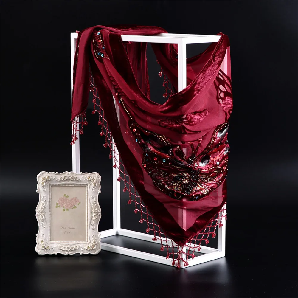 

Exquisite Butterfly Beads Women Shawl New 100% Silk Velvet Scarves Pashmina Soft Comfortable Tippet Muffler Kerchief Plus Size
