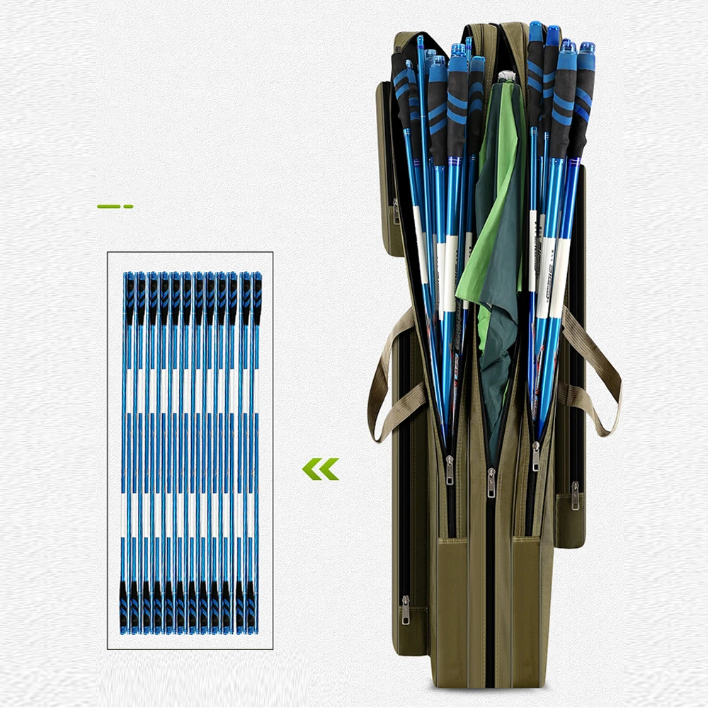 Army Green 1.3m Fishing Gear Package Foldable Canvas Fishing Rod Bag Long Soft Storage Shoulder Bag For Fishing Tool  X273G