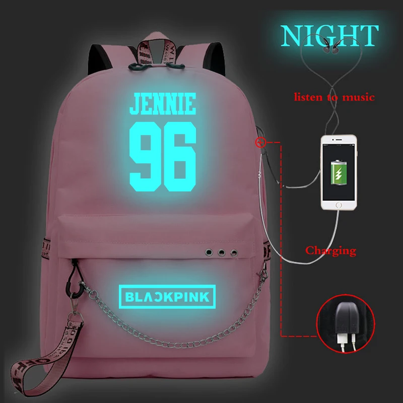 Backpack 11 Черный розовый рюкзак для школы Kpop, черный розовый JISOO Rose Lisa, рюкзаки для женщин, Корейская сумка для девочек-подростков, usb зарядка, рюкзак для ноутбука - Цвет: Backpack 11