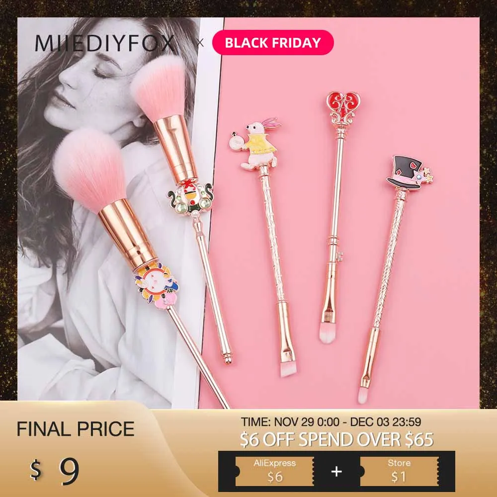 

Alice in Wonderland Makeup Brushes Set Pro Cosmetics Pink Soft Synthetic Kit Hair With Eyeshadow Eyebrow Blush Contour Brushes