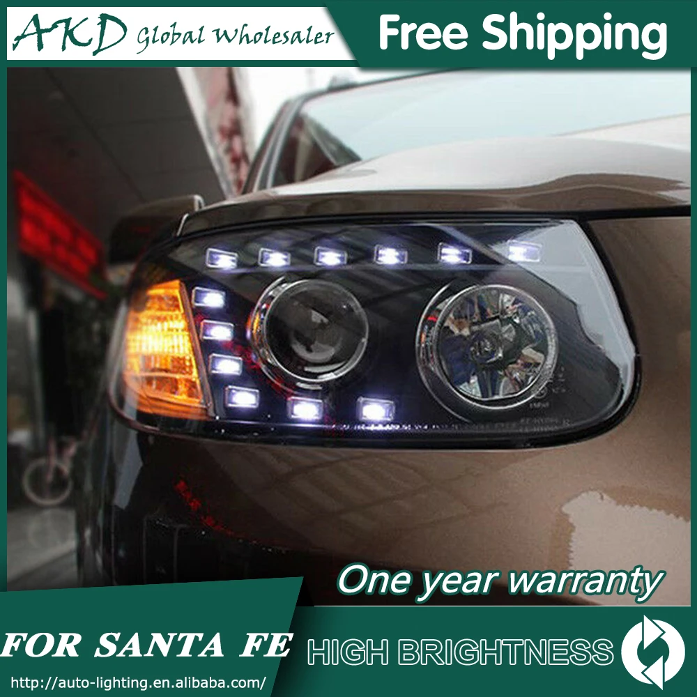AKD автомобильный Стайлинг для Hyundai Santa Fe фары 2006 2012 светодиодный фонарь Santafe ДХО