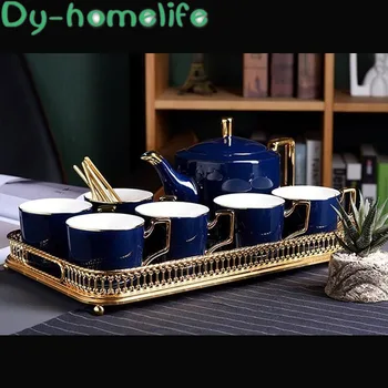 

Ceramic Coffee Tea Set Gift Box with Nordic Tracing Gold Coffee Pot Cup Glass Phnom Penh Tray Afternoon Tea Cup Home Gift