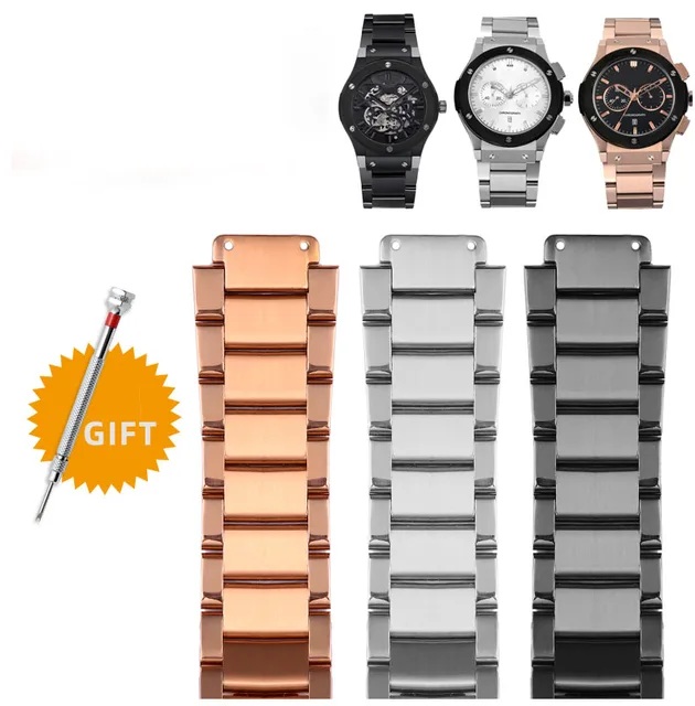 ビッグバン HUBLOT 対応 ステンレス 金属 ベルト 316L Solid Stainless steel Watch Strap For Hublot 27x19mm