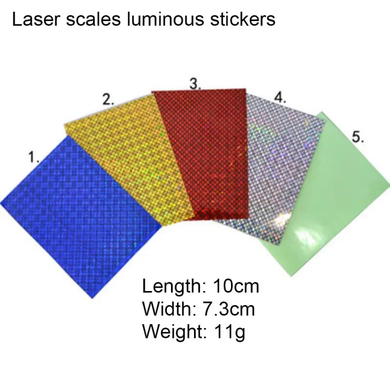 

5pcs/set Fishing Lure Stickers Fish Scale Laser Holographic Luminous Sticker Fishing Lure DIY Adhesive Sticky Paper 10X7.3cm