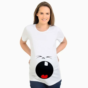 

Pregnant T-shirt for Women Summer Short Sleeve Maternity White Cartoon Print Pregnancy Clothes Dropshipping