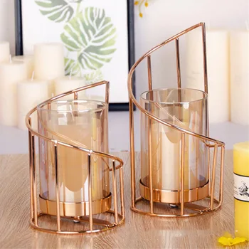 

Nordic Golden Iron Candle Holder European Spiral Geometric Candlestick Romantic Crystal Candle Cup Home Decoration Ornaments