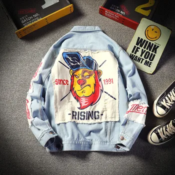 

VODOF Basic Coat Bombers Vintage Fabric Patchwork Denim Jacket Women Cowboy Jeans 2019 Autumn Frayed Ripped Hole Jean Jacket