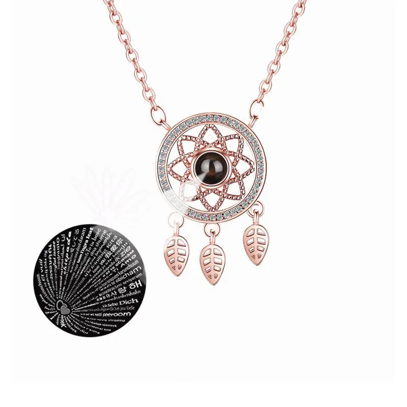 

100 Languages I Love You Projection Necklaces Bohemian Dream Network Tassel leaves Pendant Necklace for Women Girl Jewelry Gift