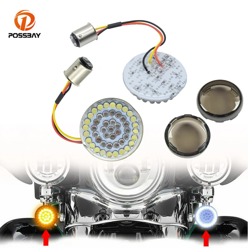 1Pair Motorcycle LED Turn Signal Light Inserts 1157 Yellow Flasher Blinker Waterproof for Harley Touring Softail Dyna Sportster |