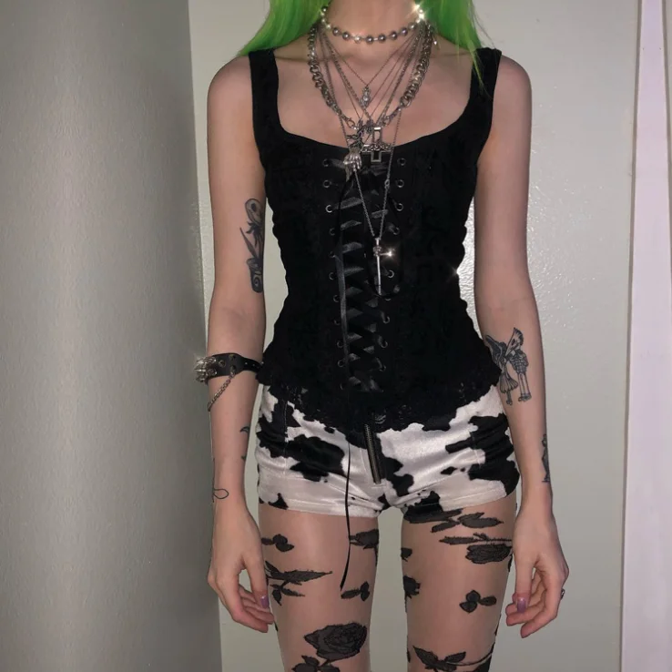 Женский прозрачный топ Goth Dark Черная майка в готическом стиле с перекрестными