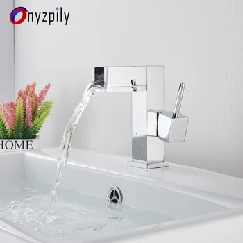 

Onyzpily Bathroom Basin Faucet Chrome 6'' Cover Single Handle Rotate Basin Sink Hot&Cold Water Mixer Tap Waterfall Spout