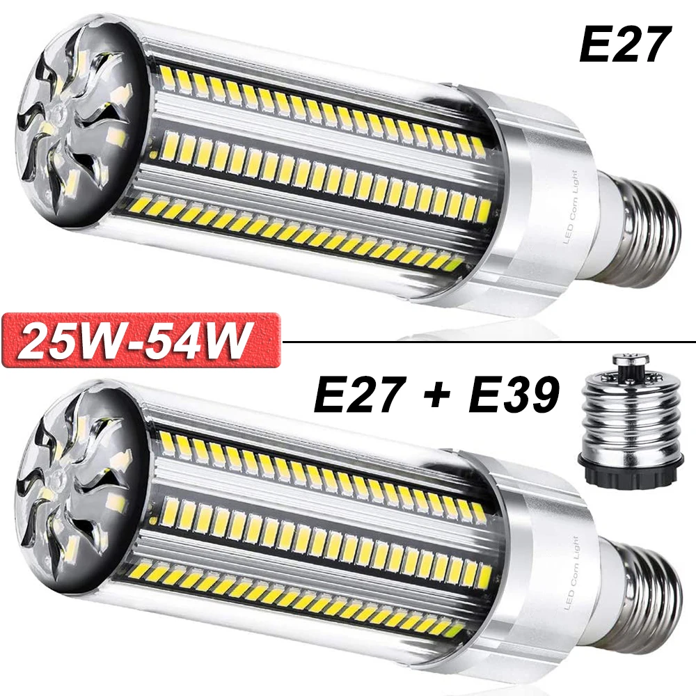 25W-54W Super Bright Corn LED Light Bulb With Fan E26/E27/E39 Base LED Bulb Warm White For Home Outdoor Large Area Lighting D30