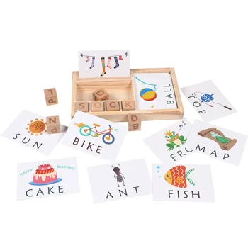 

Wooden Blocks Word Spelling Toys Paper Cards Learning English Education Gift send Children