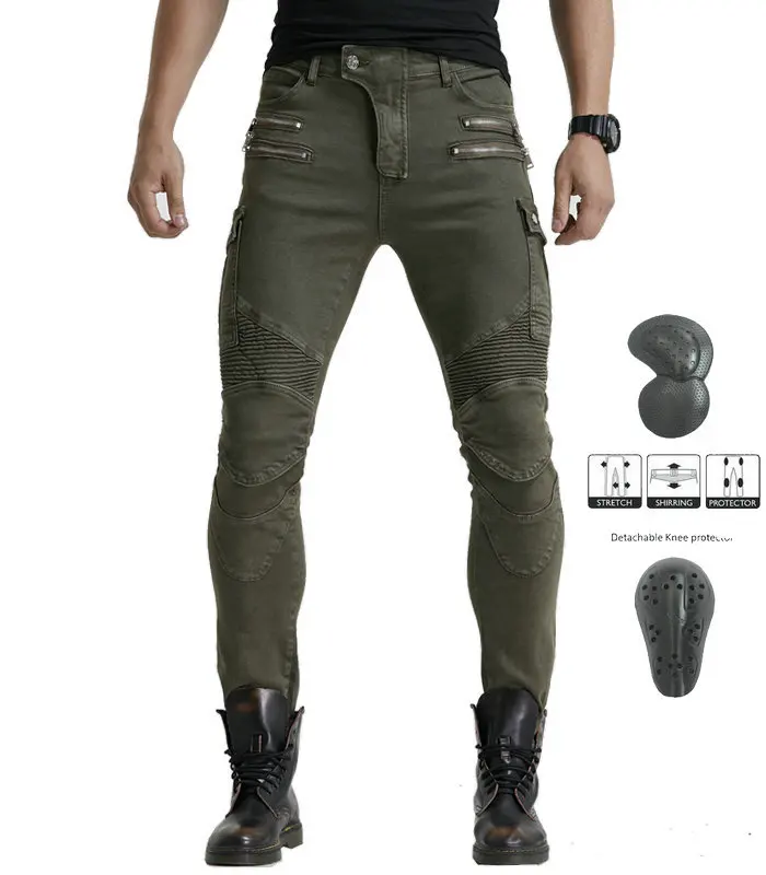 Green Motorcycle Pants Men Motocross Racing Trousers Cargo Jeans Touring Riding Pantalon Moto Pants Motorcycle Equipment Pants