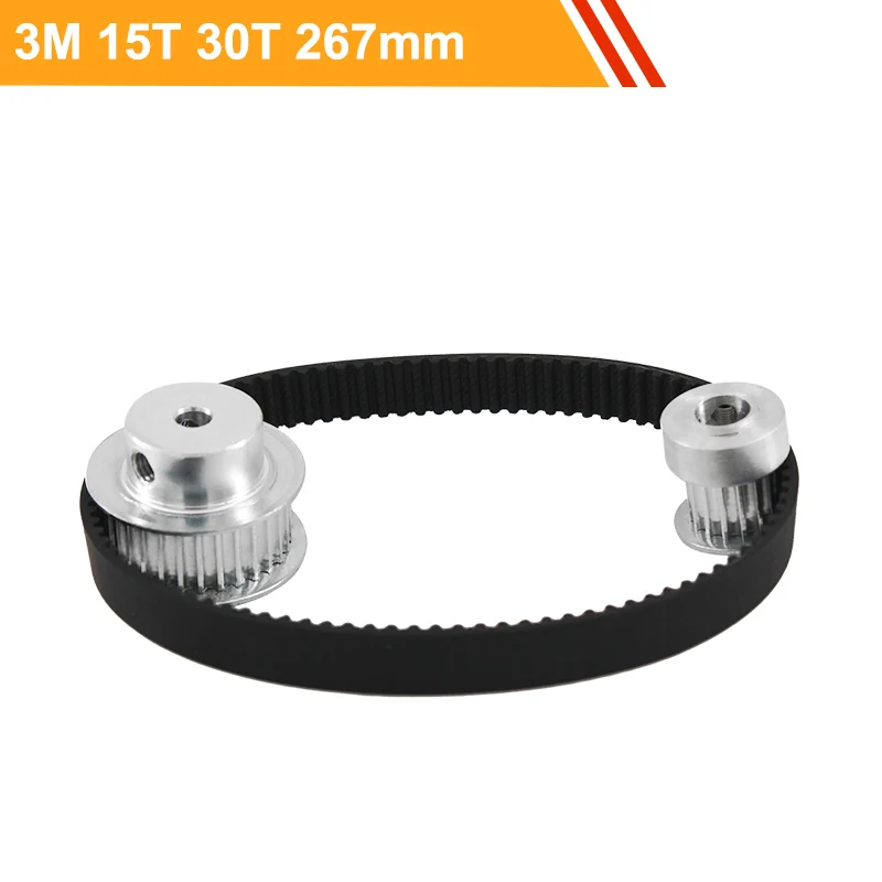 HTD3M Timing Pulley Belt Kit 15T 30T Reduction 1:2 3M-267mm Transmission 100mm Center Distance Toothed Wheel Set | Обустройство дома