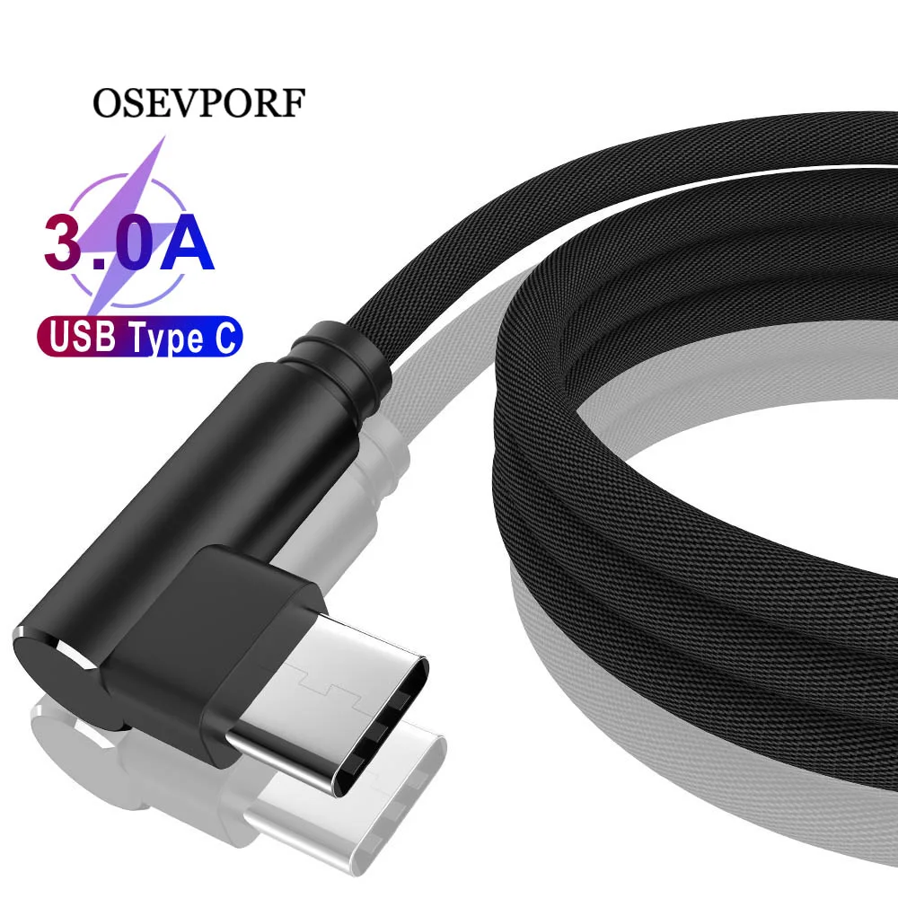 

90 Degree Elbow Type C Cable for Samsung S10 9 Cable USB C Fast Charging for Huawei P30 P20 Xiaomi Type C Charger Wire Cord 1/2m