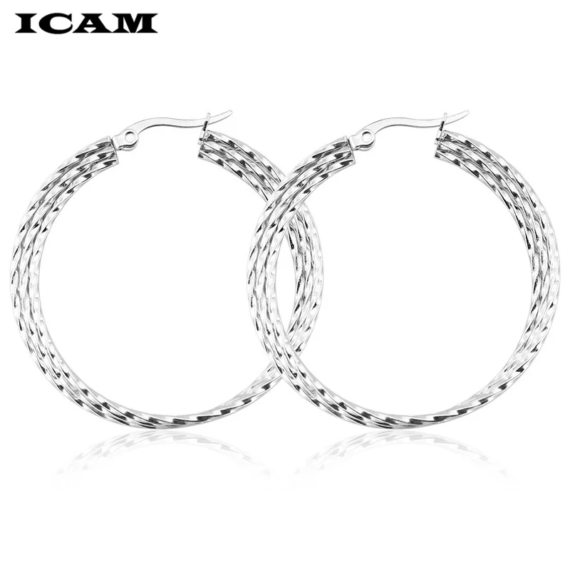 ICAM Винтаж золотой большой круг обруч серьги для женщин девушка зажим для ушей из нержавеющей стали модные серьги вечерние ювелирные украшения в подарок