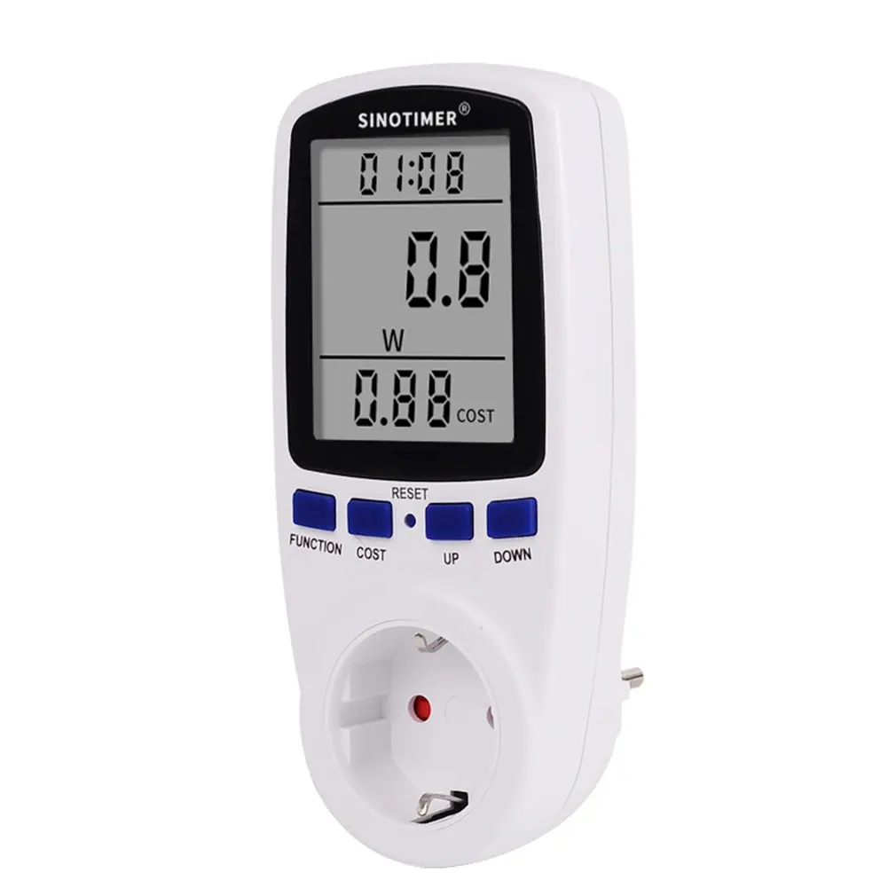 

SINOTIMER DDS108 Plug Socket Digital Voltage Wattmeter Power Consumption Watt Energy Meter AC Electricity Analyzer Monitor
