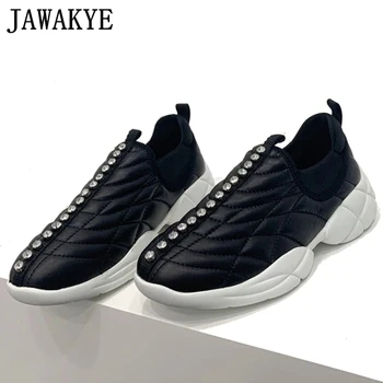 

Black knitted sock sneakers causal Shoes Women's Comfotable running shoes female Crystal Loafers Slip-on Flats Shoes