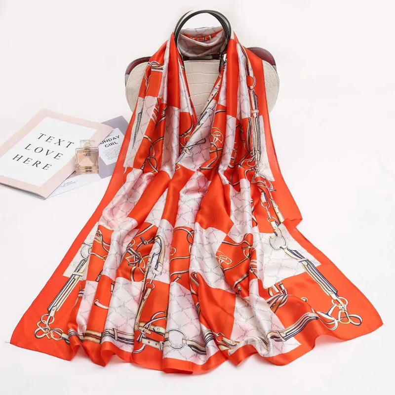 SNY004 orange Модный великолепный шелковый шарф роскошный женский брендовый шарф для женщин шаль Пашмина высокое качество с принтом хиджаб обертывания 180*90 см - Цвет: SNY004 orange