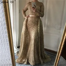 Золотое блестящее платье с длинным рукавом в Дубае, платье для выпускного вечера es, реальное изображение, платье для выпускного вечера с оборками, DLA6112