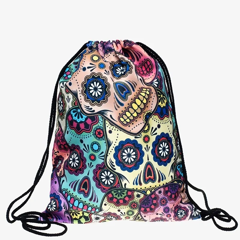 

METABLE Halloween Accessories Gifts Unisex Skullcandy Bones Printed Backpacks Drawstring Shoulder Rucksack Sport Travel Backpack