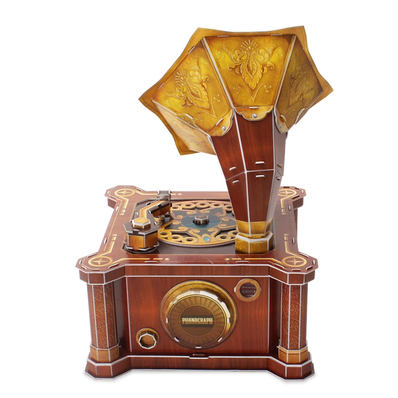 8Y+ Ретро-граммофон, игрушки, бумажные 3D головоломки, Обучающие Детские граммофоны, пазлы, 3d натуральное моделирование, строительство для подарка взрослым