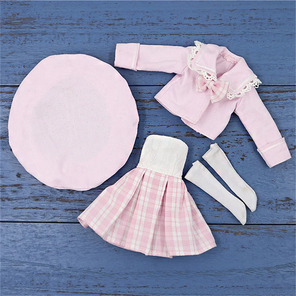Одежда для кукол Fortune Days Blyth Icy DBS розовое пальто клетчатая юбка и шапка костюм