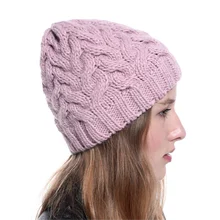Новая Зимняя шерстяная шапка для взрослых, Толстая шерстяная шапка, женская модная Осенняя шерстяная шапка, вязаная шапка, одноцветная вязаная шапка