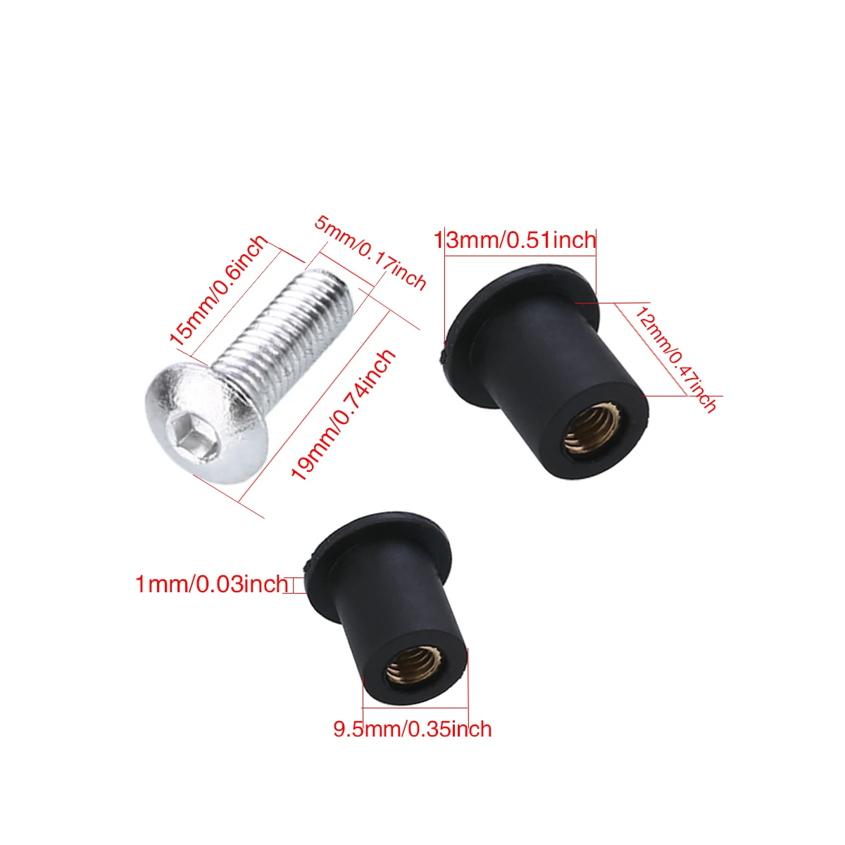 Motorcycle Windscreen Windshield Bolts Screws Nut Fastener M5 Screws Washers Rubber Neoprene Nut Set for Motorcycle Cover Screws