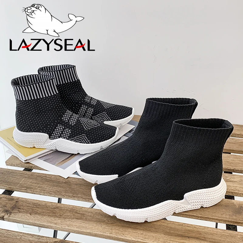 LazySeal ботильоны на не сужающемся книзу массивном каблуке; Повседневная обувь из трикотажной ткани; Новая женская обувь с квадратным носком; женские кроссовки без застежки на платформе
