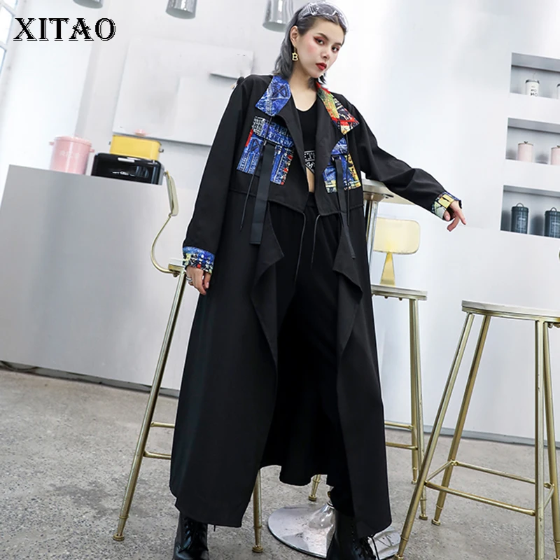 XITAO винтажное мозаичное яркое цветное Тренч популярное женское 2019 осеннее Новое